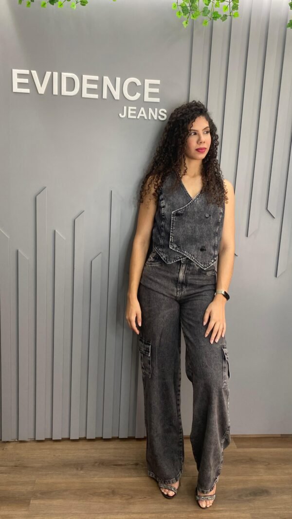 Colete Jeans Preto Estonado - Imagem 2